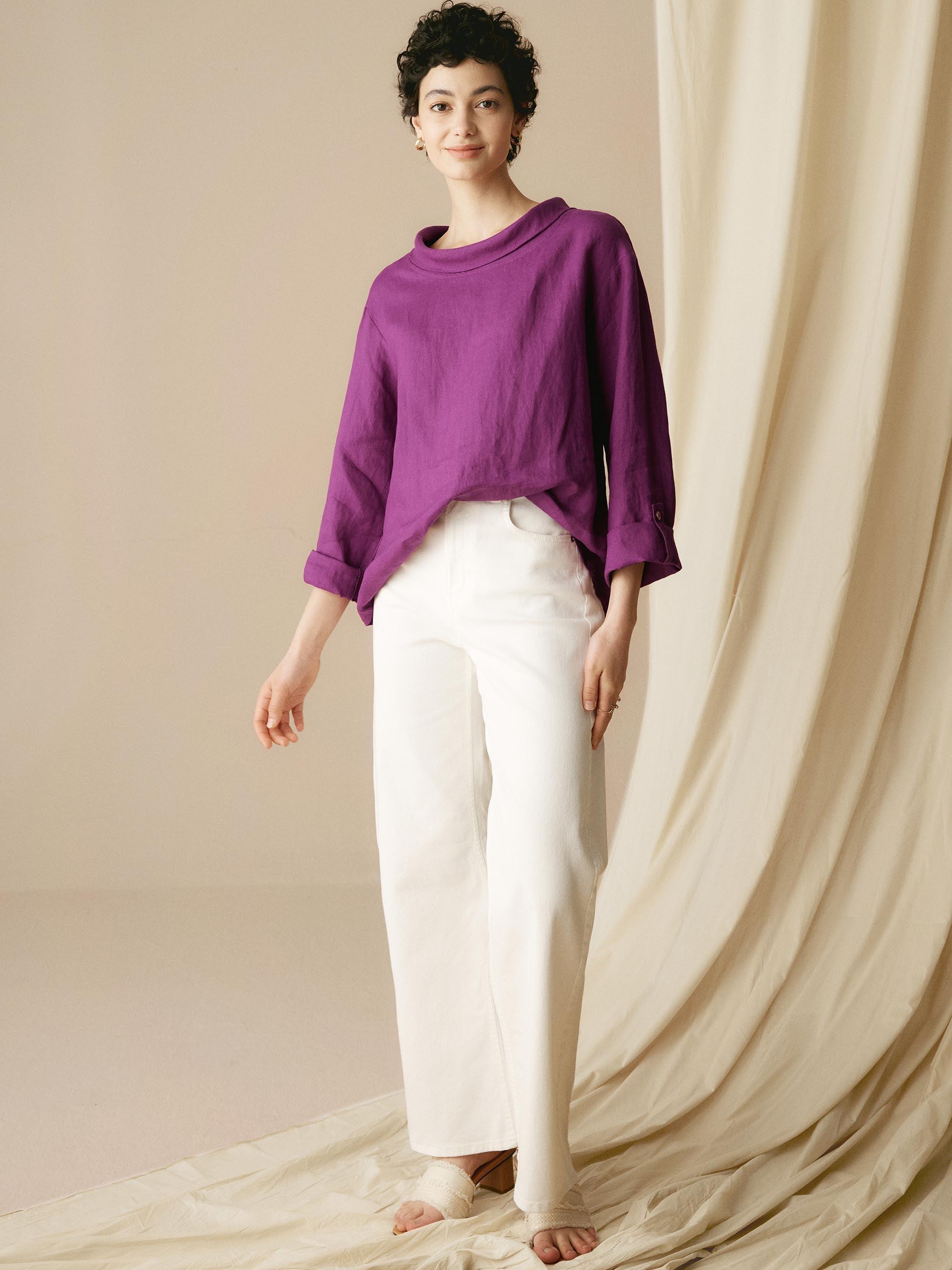 100% Linen Draped Neck Top HOLLIS by LINTICO