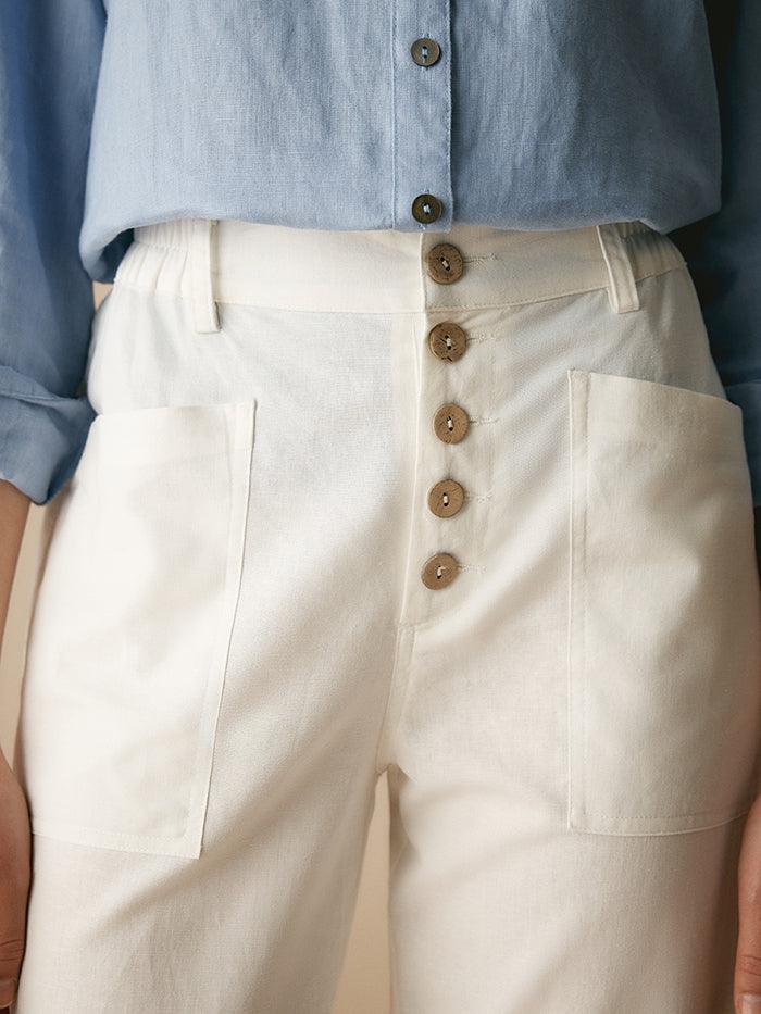 Linen Simple Button Fly Trousers HEIDI by LINTICO