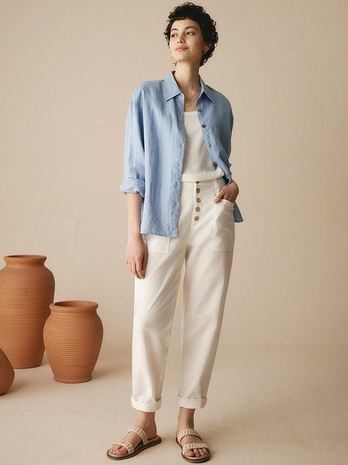 Linen Simple Button Fly Trousers HEIDI by LINTICO