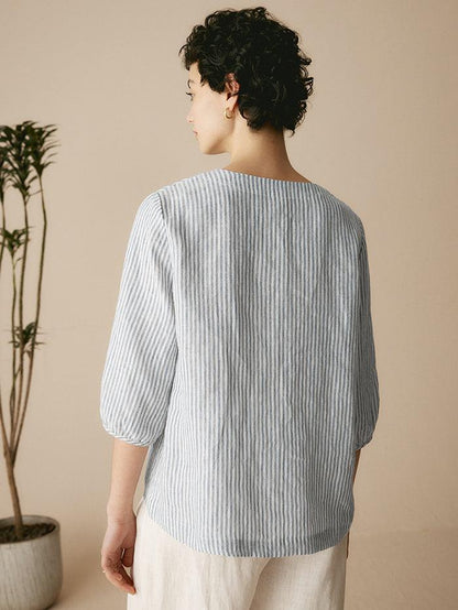 100% Linen Puff Sleeves Top LEAH by LINTICO