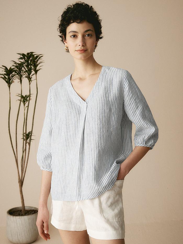 100% Linen Puff Sleeves Top LEAH by LINTICO