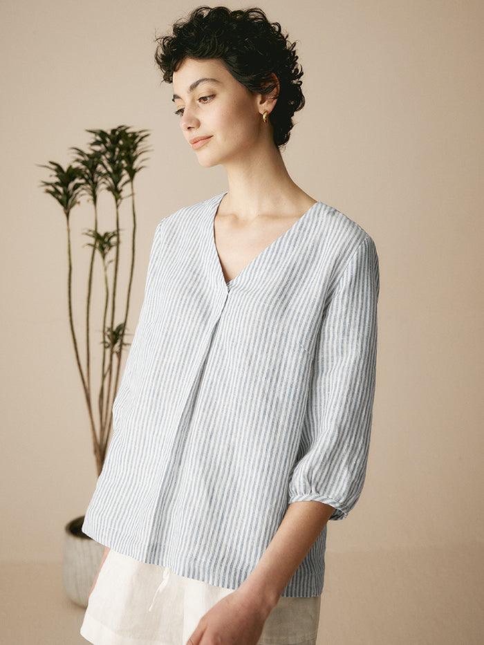 100% Linen Puff Sleeves Top LEAH by LINTICO