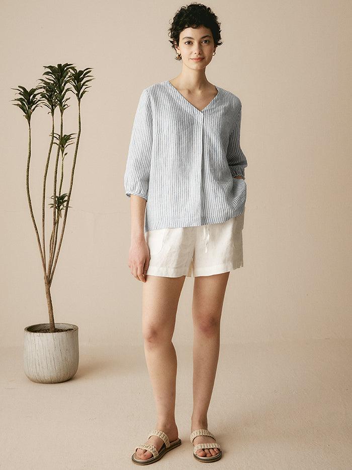 100% Linen Puff Sleeves Top LEAH by LINTICO