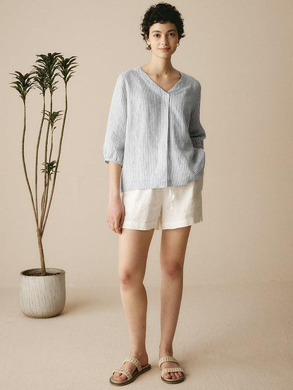 100% Linen Puff Sleeves Top LEAH by LINTICO