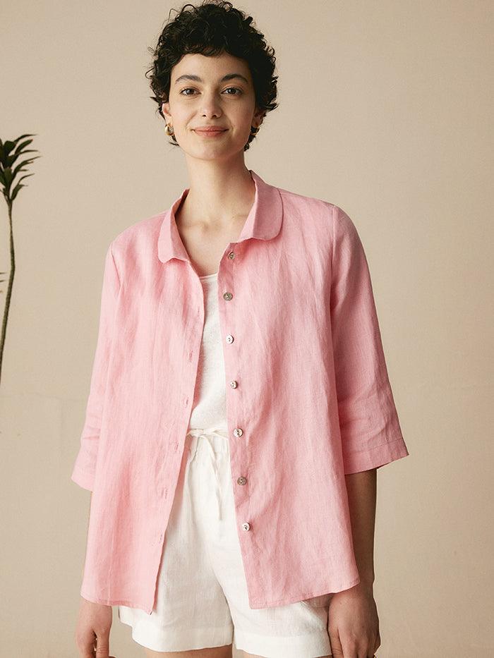 100% Linen Peter Pan Collar 3/4 Sleeve Shirt ASTRID by LINTICO