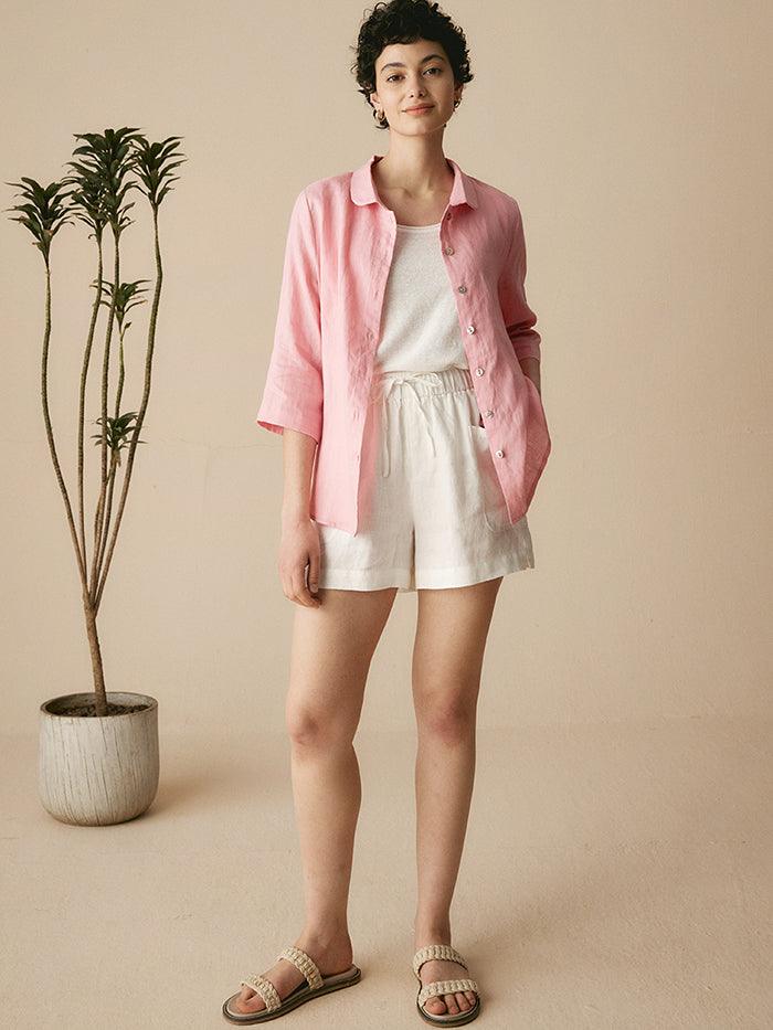 100% Linen Peter Pan Collar 3/4 Sleeve Shirt ASTRID by LINTICO