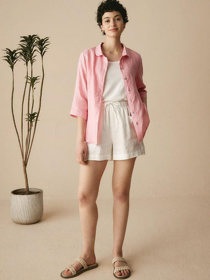 100% Linen Peter Pan Collar 3/4 Sleeve Shirt ASTRID by LINTICO