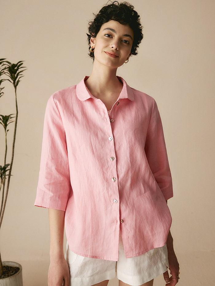 100% Linen Peter Pan Collar 3/4 Sleeve Shirt ASTRID by LINTICO