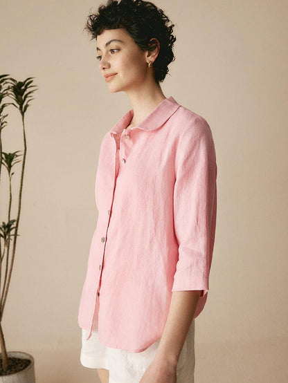 100% Linen Peter Pan Collar 3/4 Sleeve Shirt ASTRID by LINTICO