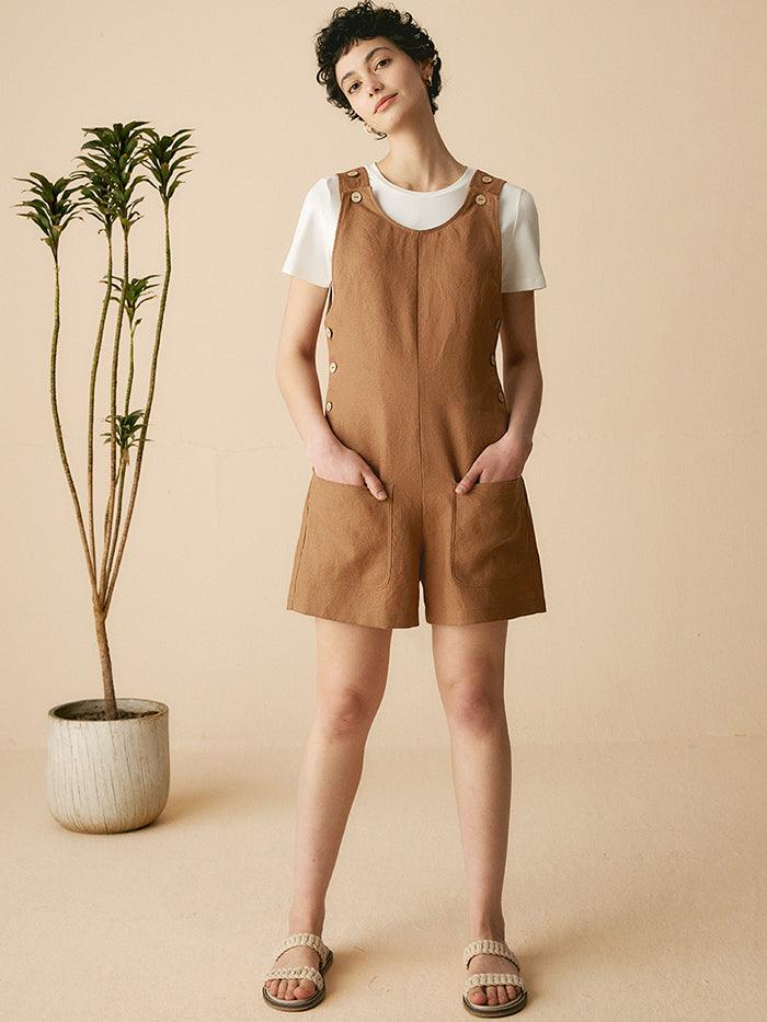 100% Linen U-Neck Short Jumpsuit KENDALL by LINTICO