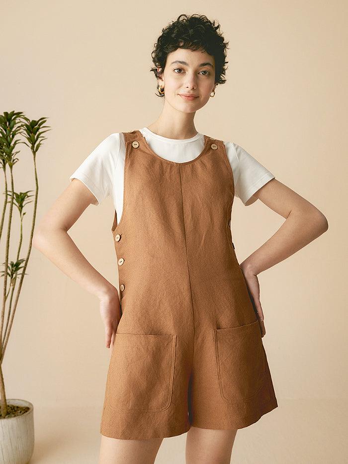 100% Linen U-Neck Short Jumpsuit KENDALL by LINTICO