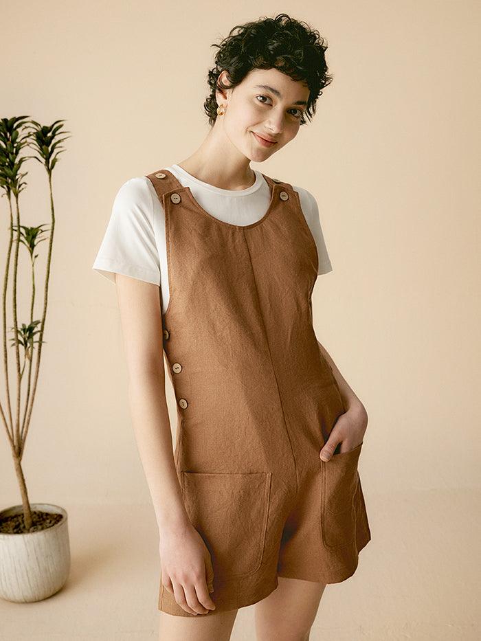 100% Linen U-Neck Short Jumpsuit KENDALL by LINTICO