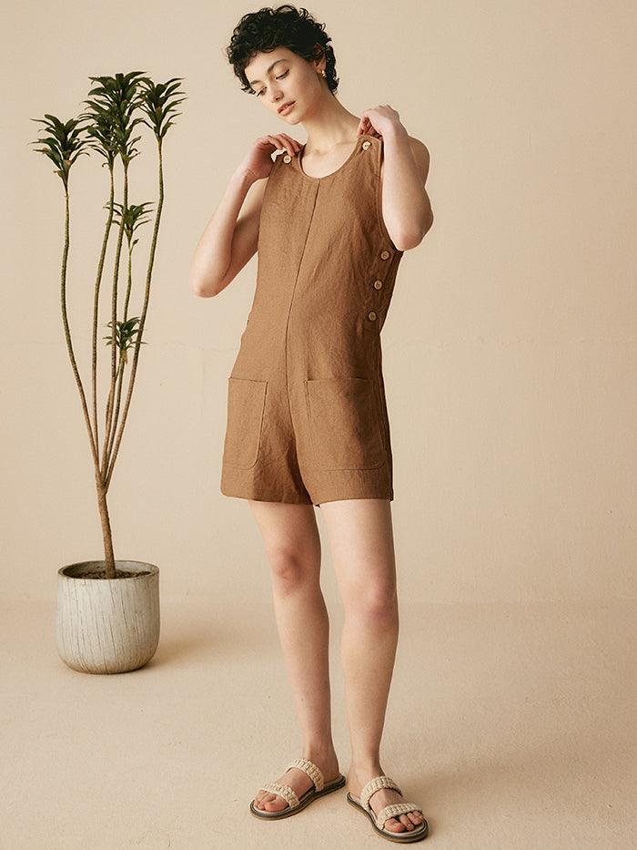 100% Linen U-Neck Short Jumpsuit KENDALL by LINTICO