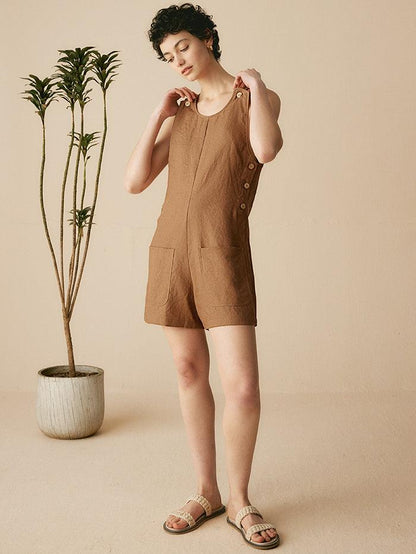 100% Linen U-Neck Short Jumpsuit KENDALL by LINTICO