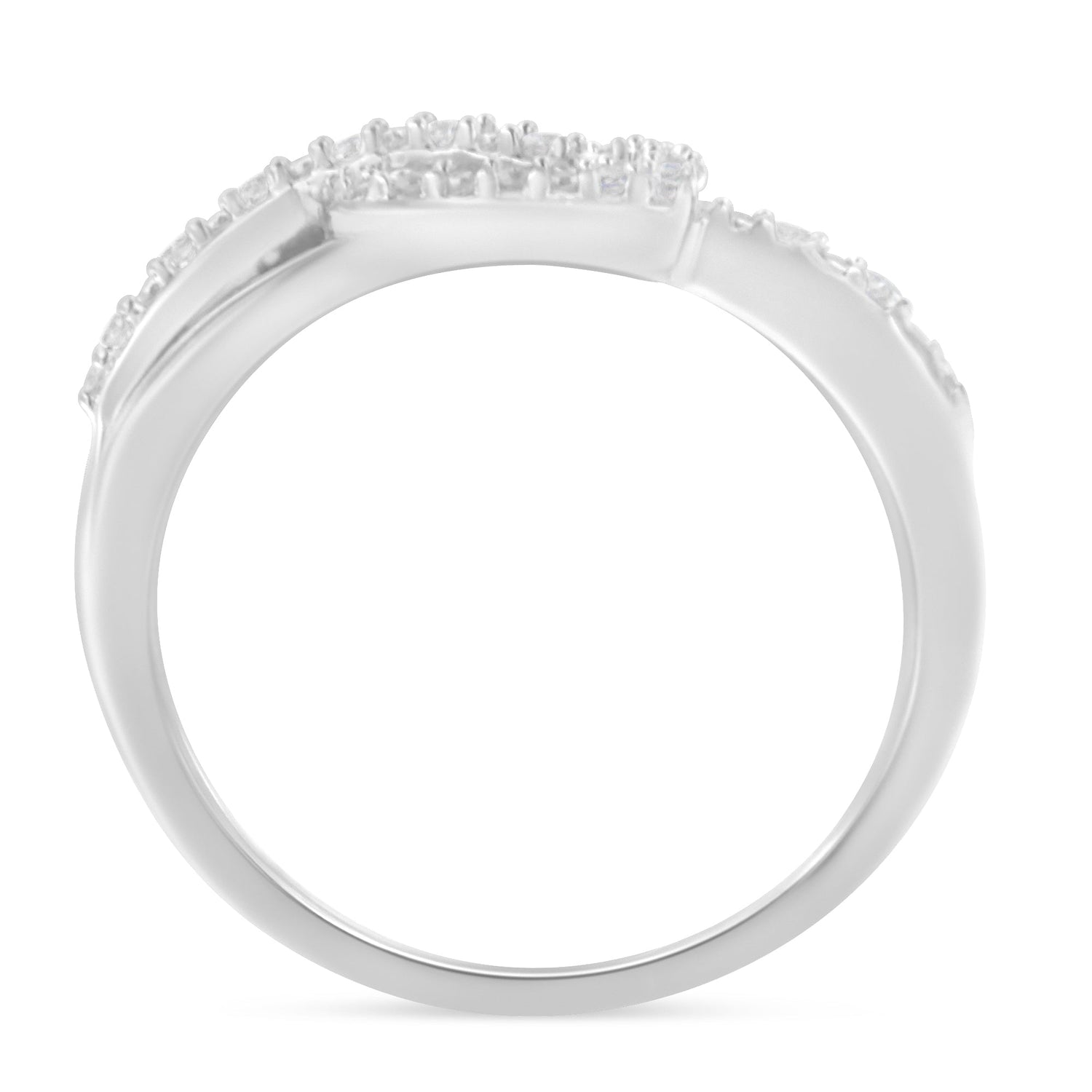 .925 Sterling Silver 1/8 Cttw Diamond Open Heart Leaf Curvy Bypass Accent Fashion or Promise Ring (I-J Color, I2-I3 Clarity) - Size 6 