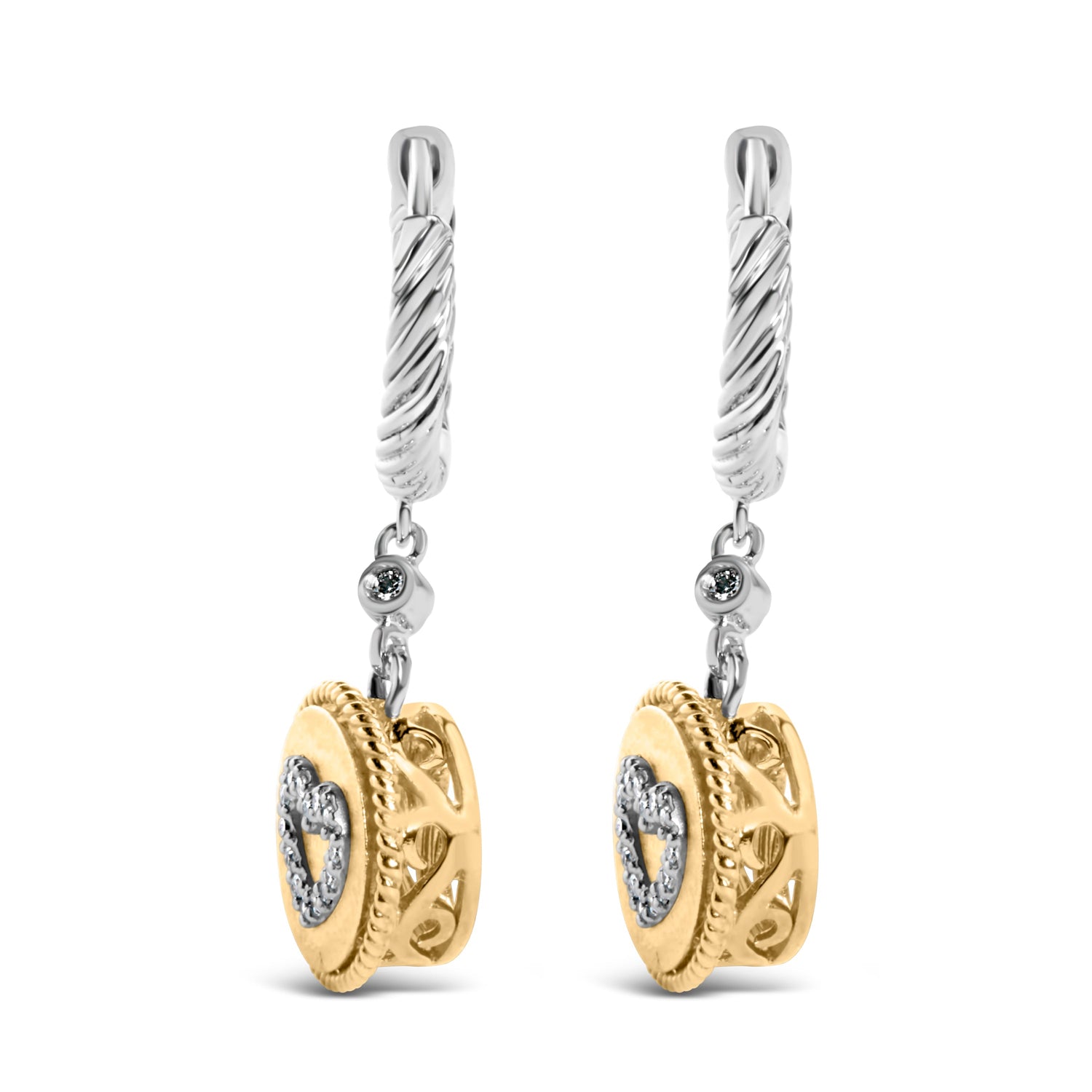 18K Yellow Gold Plated .925 Sterling Silver 1/8 Cttw Diamond Heart Medallion Drop and Dangle Earring (I-J Color, SI1-SI2 Clarity) by Bids.com