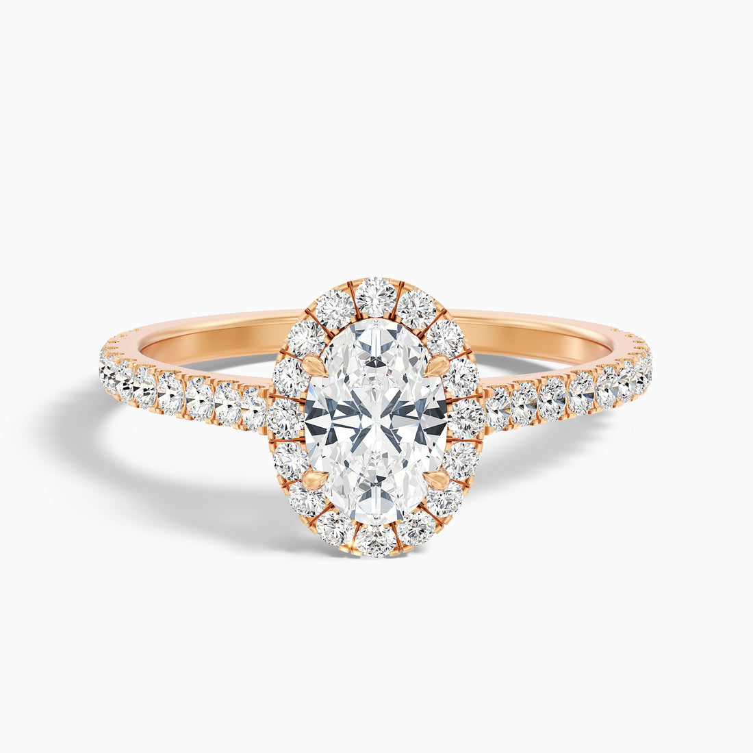 Zia 3 Carat Oval Halo Pave Lab Grown Engagement Ring in 14k Rose Gold  DestGlow