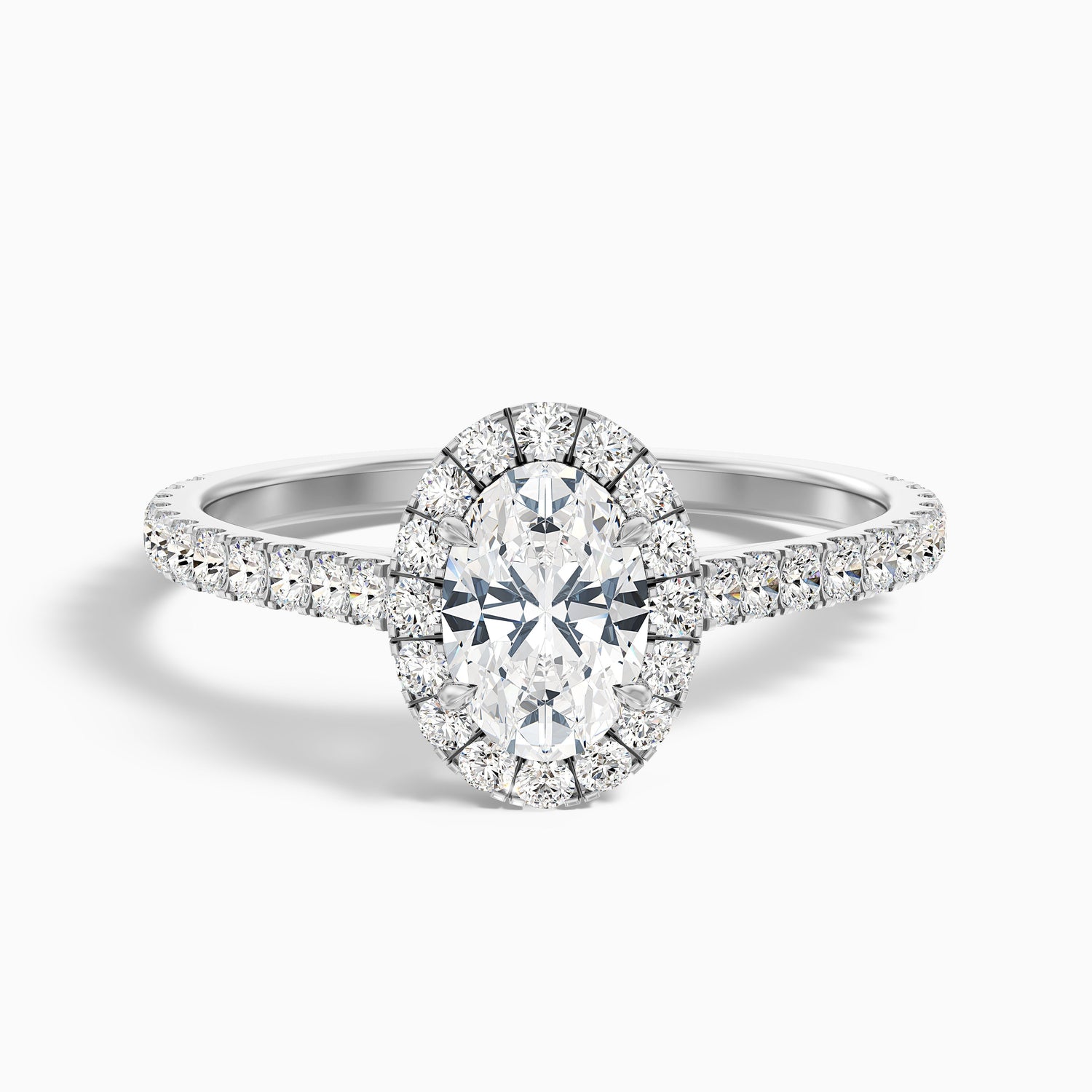 Zia 1.5 Carat Oval Halo Pave Lab Grown Engagement Ring in 925 Sterling Silver