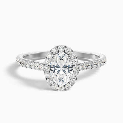 Zia 1.5 Carat Oval Halo Pave Lab Grown Engagement Ring in 925 Sterling Silver