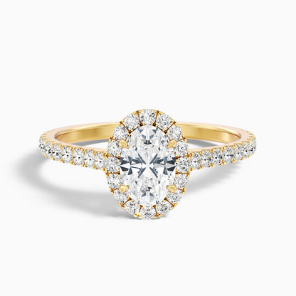 Zia 3 Carat Oval Halo Pave Lab Grown Engagement Ring in 10k Yellow Gold  DestGlow