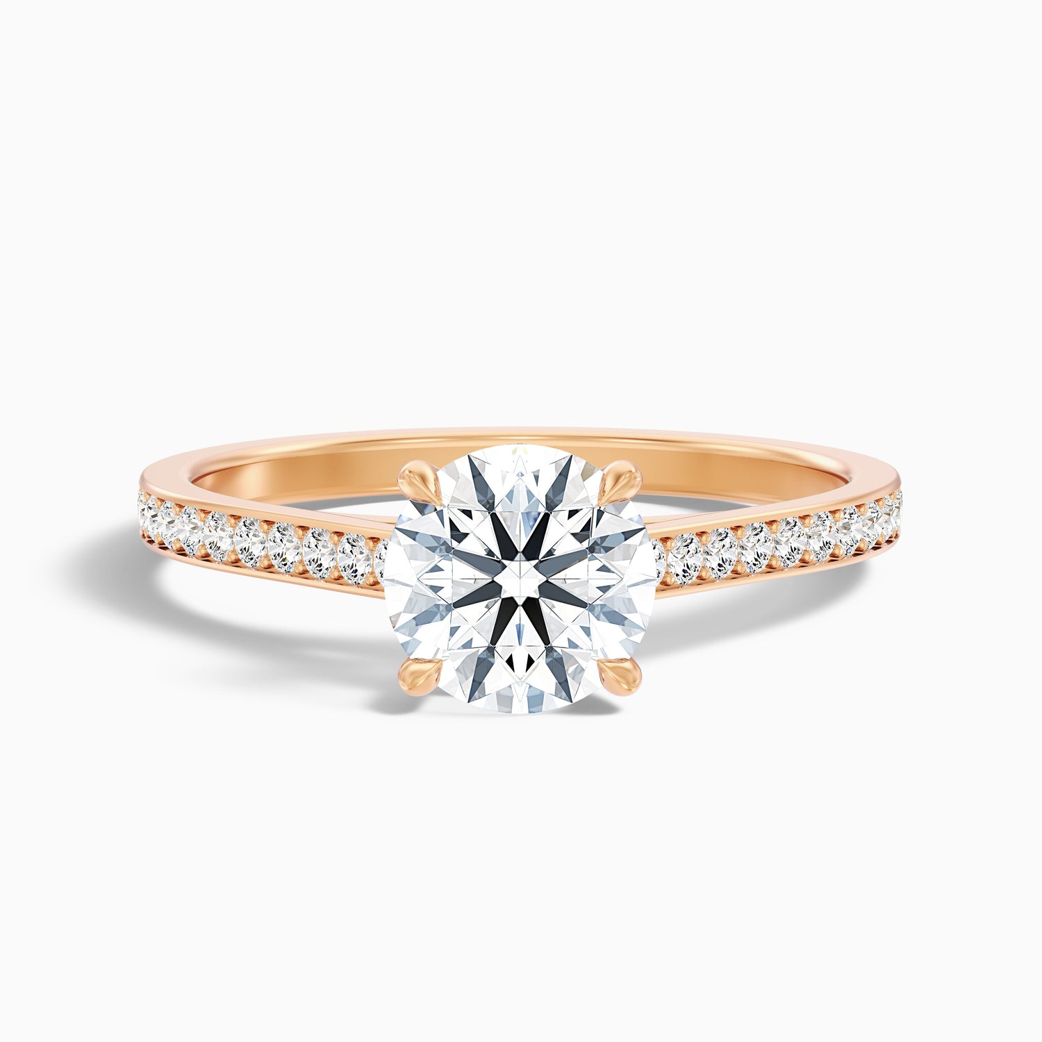 Lisa 3.5 Carat Round Cut Side Stone Pave Moissanite Diamond Ring in 18k White Gold