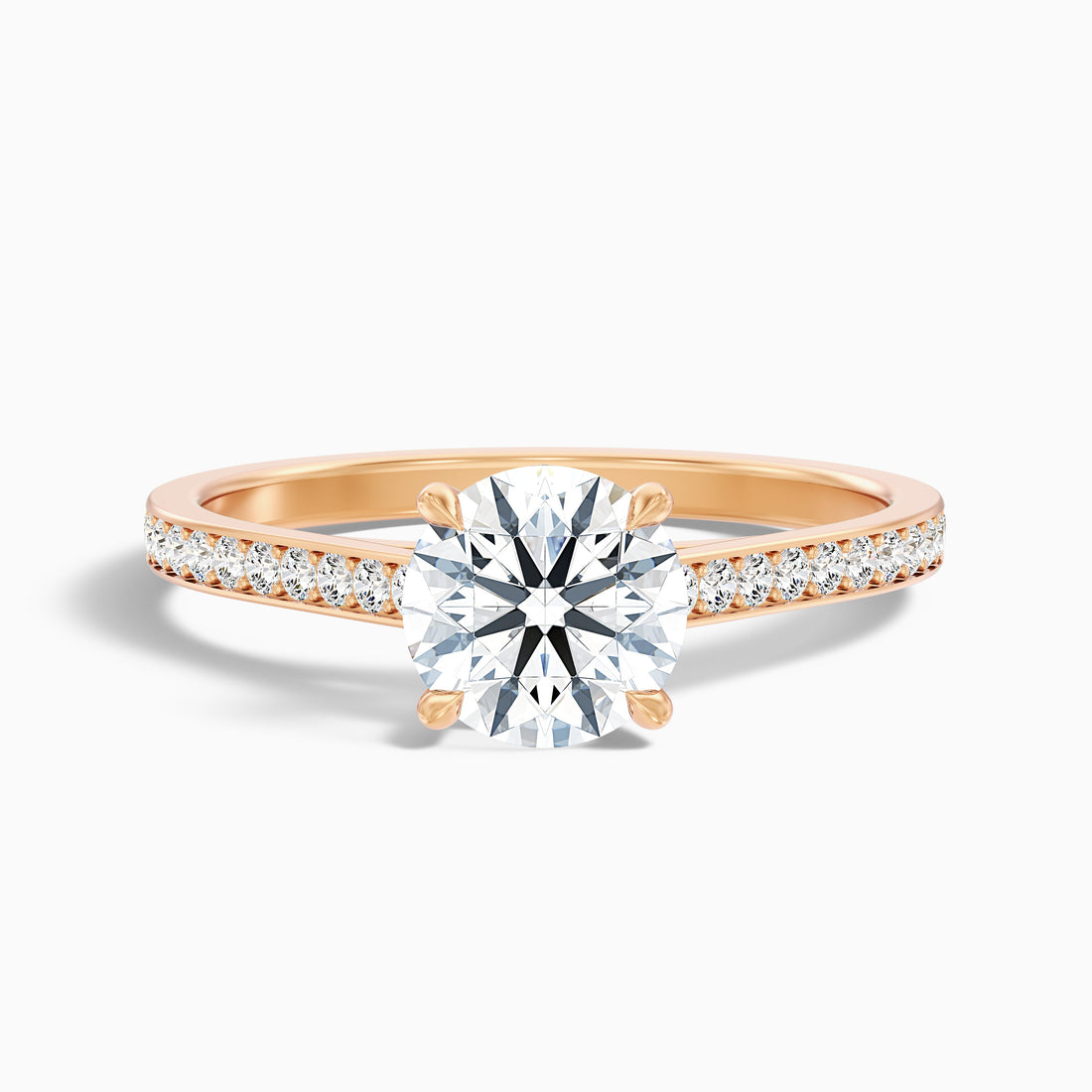 Nyra 2.5 Carat Round Cut Side Stone Pave Lab Grown Engagement Ring in 14k Rose Gold  DestGlow