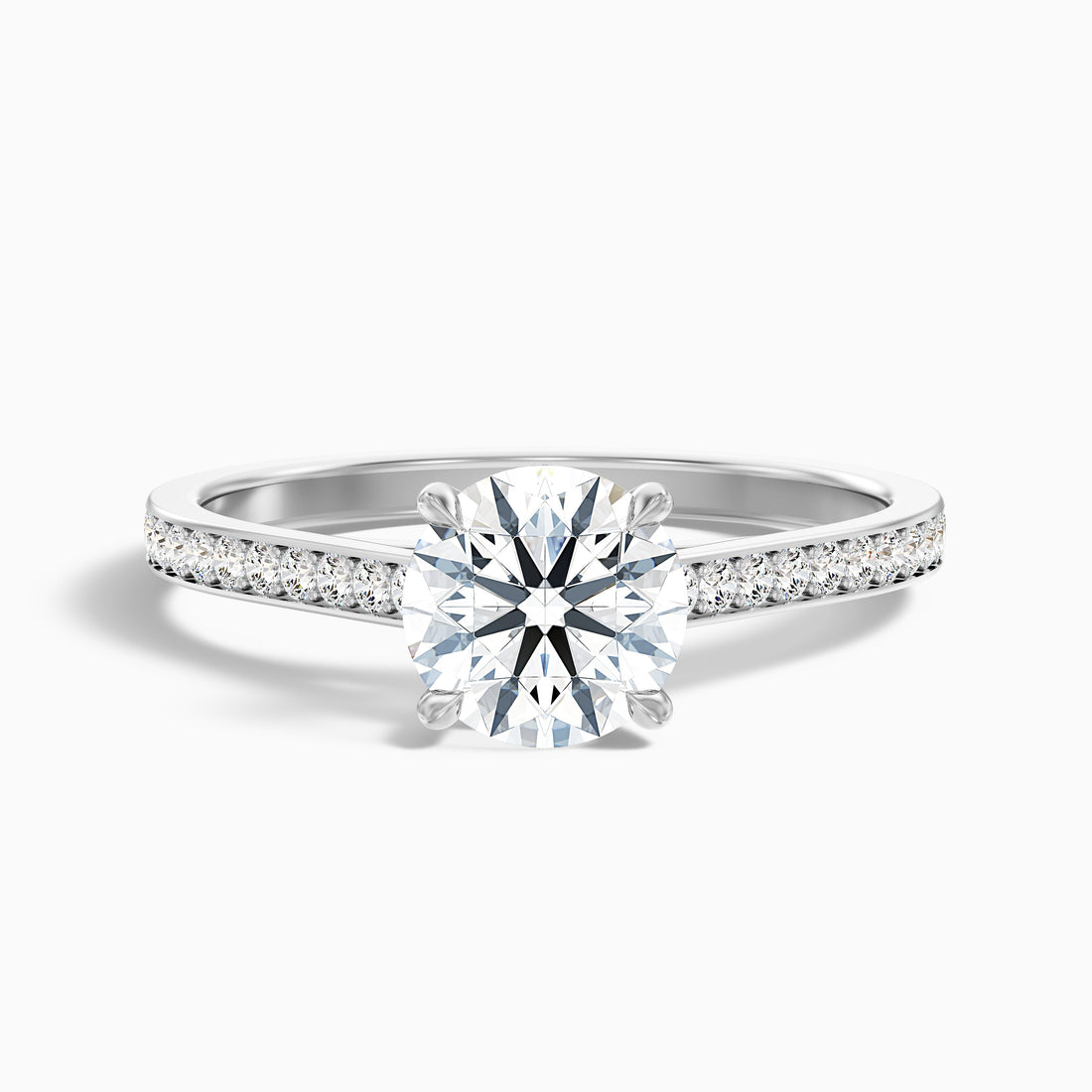 Nyra 4 Carat Round Cut Side Stone Pave Lab Grown Engagement Ring in 10k White Gold  DestGlow