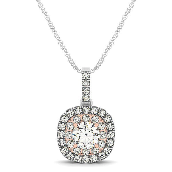 14k White And Rose Gold Cushion Shape Halo Diamond Pendant (1/2 cttw) by Bids.com