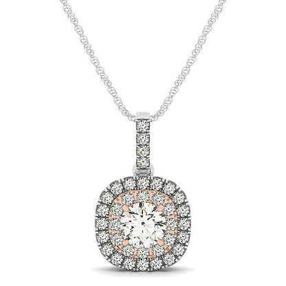 14k White And Rose Gold Cushion Shape Halo Diamond Pendant (1/2 cttw) by Bids.com