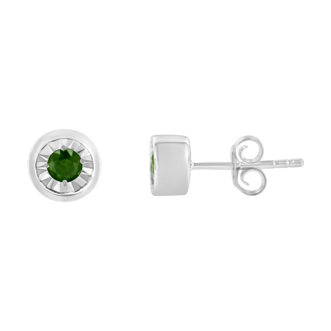 .925 Sterling Silver 1/5 Cttw Round Brilliant-Cut Green Diamond Miracle-Set Stud Earrings (Fancy Color-Enhanced, I1-I2 Clarity) by Bids.com