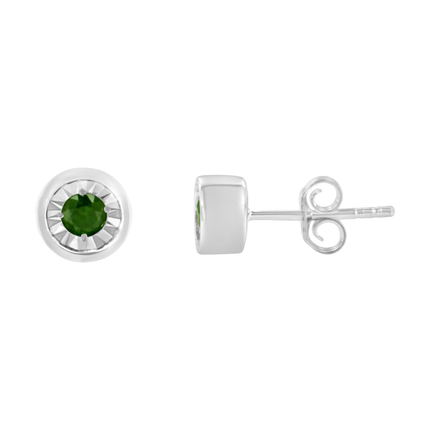.925 Sterling Silver 1/5 Cttw Round Brilliant-Cut Green Diamond Miracle-Set Stud Earrings (Fancy Color-Enhanced, I1-I2 Clarity) by Bids.com