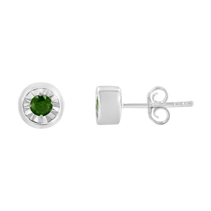 .925 Sterling Silver 1/5 Cttw Round Brilliant-Cut Green Diamond Miracle-Set Stud Earrings (Fancy Color-Enhanced, I1-I2 Clarity) by Bids.com