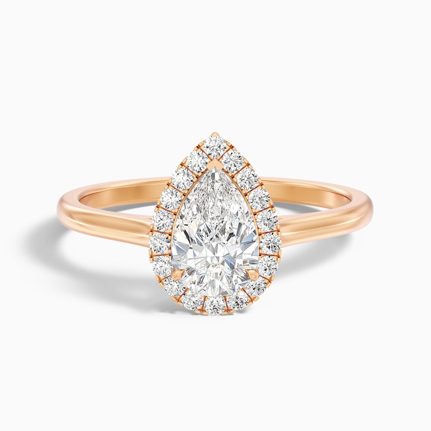 Luci 7 Carat Pear Halo Moissanite Diamond Ring in 18k Rose Gold