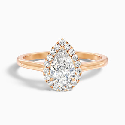 Luci 7 Carat Pear Halo Moissanite Diamond Ring in 18k Rose Gold