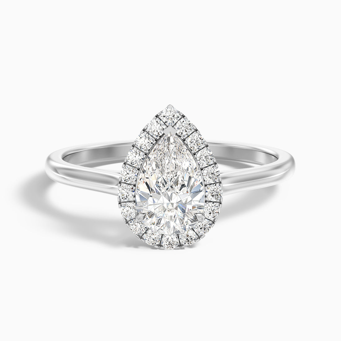 Aura 4 Carat Pear Halo Lab Grown Engagement Ring in 18k White Gold  DestGlow