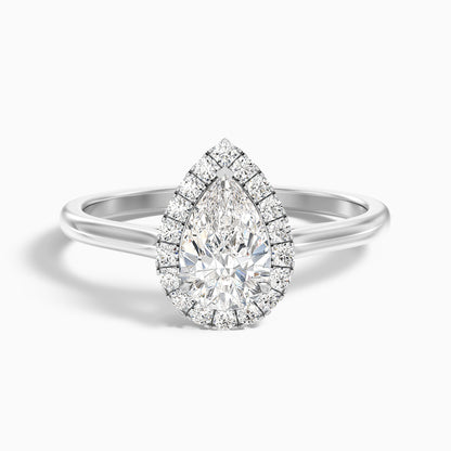 Luci 8 Carat Pear Halo Moissanite Diamond Ring in 10k White Gold