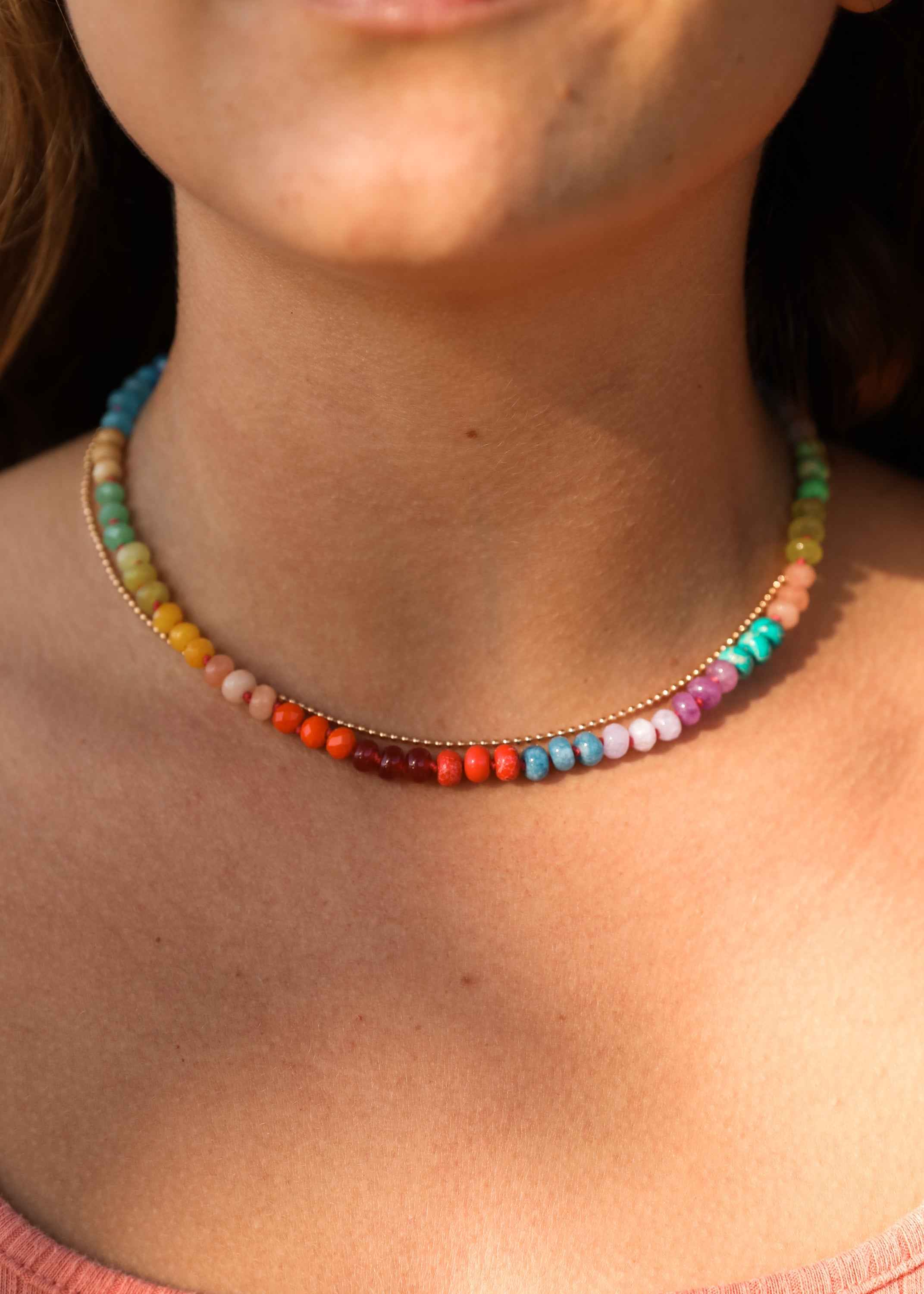 Natural Gemstone Necklace + 14k Gold Filled Toggle : Skyline