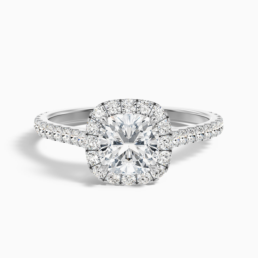 Isa 3.5 Carat Cushion Cut Halo Pave Lab Grown Engagement Ring in Platinum  DestGlow
