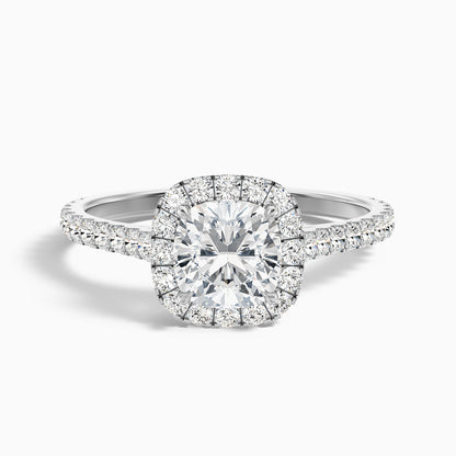 Jini 3.5 Carat Cushion Cut Halo Pave Moissanite Diamond Ring in 10k Yellow Gold