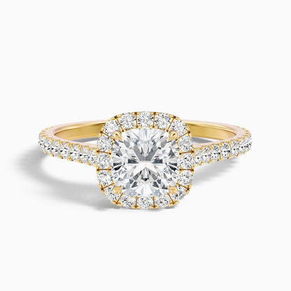 Jini 2 Carat Cushion Cut Halo Pave Moissanite Diamond Ring in 10k Rose Gold