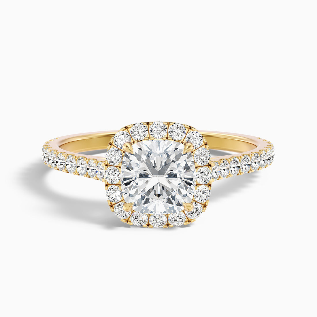 Isa 3 Carat Cushion Cut Halo Pave Lab Grown Engagement Ring in 18k Yellow Gold  DestGlow