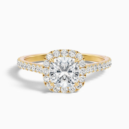Lily 8 Carat Cushion Cut Halo Pave Moissanite Diamond Ring in 18k Yellow Gold  DestGlow