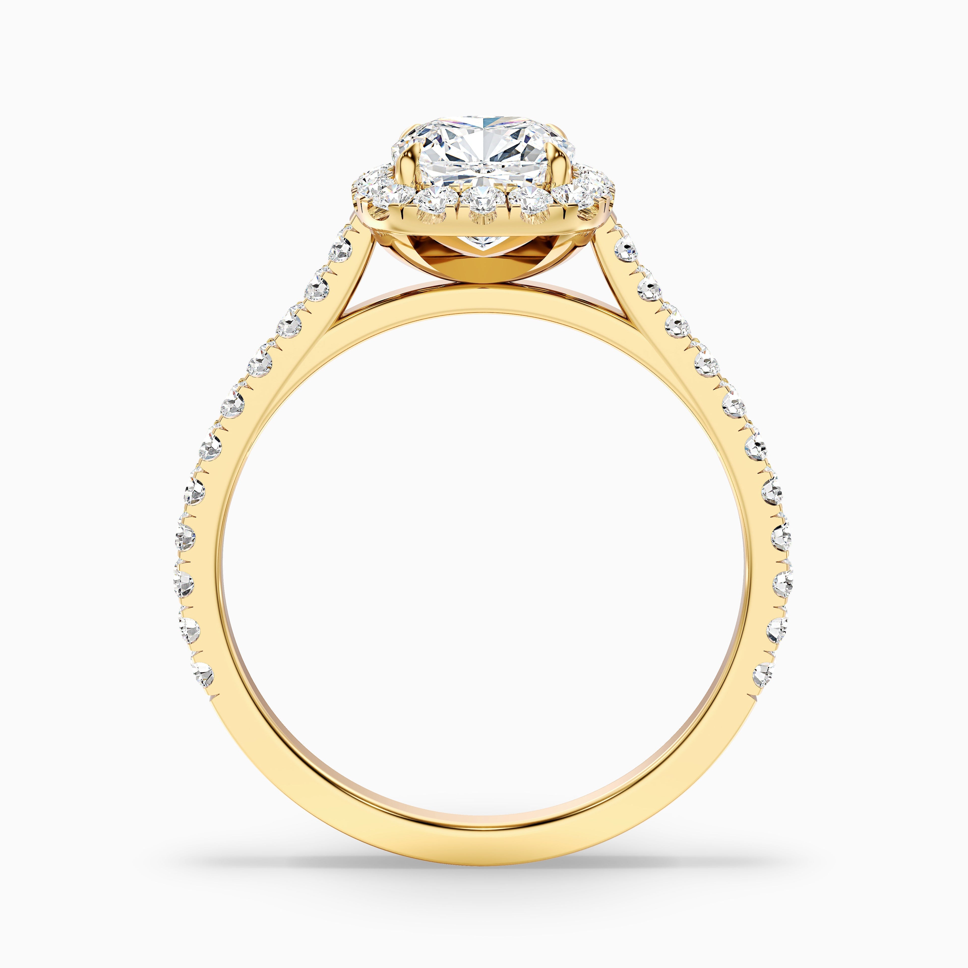 Lily 7 Carat Cushion Cut Halo Pave Moissanite Diamond Ring in 10k Yellow Gold  DestGlow