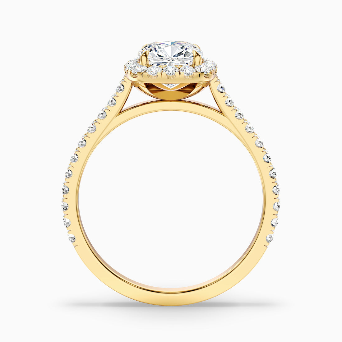 Isa 3 Carat Cushion Cut Halo Pave Lab Grown Engagement Ring in 18k Yellow Gold  DestGlow
