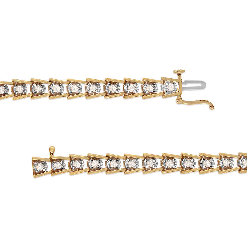 14K Yellow Gold Plated .925 Sterling Silver 2.00 Cttw Miracle Set Diamond Wave Link Bracelet (L-M Color, I2-I3 Clarity) - Size 7.25"  DestGlow