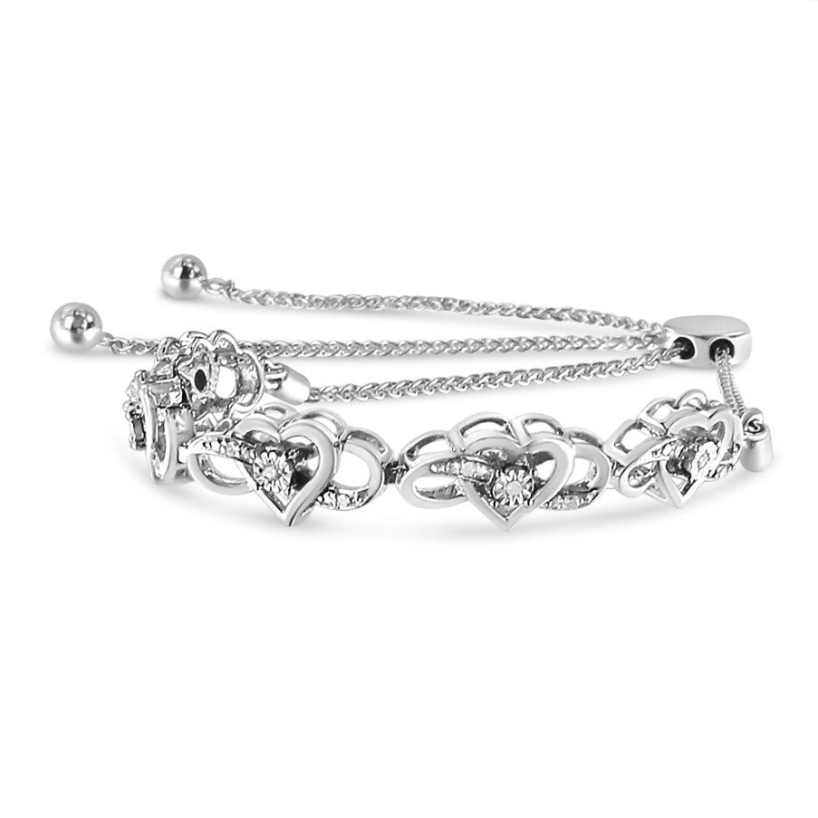 .925 Sterling Silver Diamond Accent Interlocking Infinity and Heart 4â€-10â€ Adjustable Bolo Tennis Bolo Bracelet (H-I Color, I2-I3 Clarity) by Bids.com