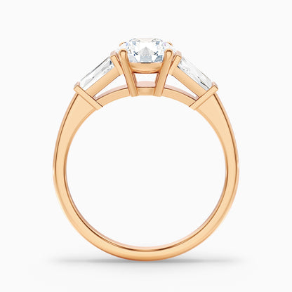 Hope 2 Carat Round 3 Stone Moissanite Diamond Ring With Side Baguette Diamonds in 10k Yellow Gold