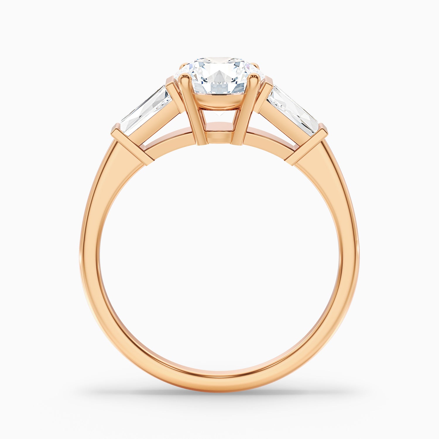 Carly 3 Carat Round 3 Stone Lab Grown Engagement Ring With Side Baguette Diamonds in 18k White Gold  DestGlow