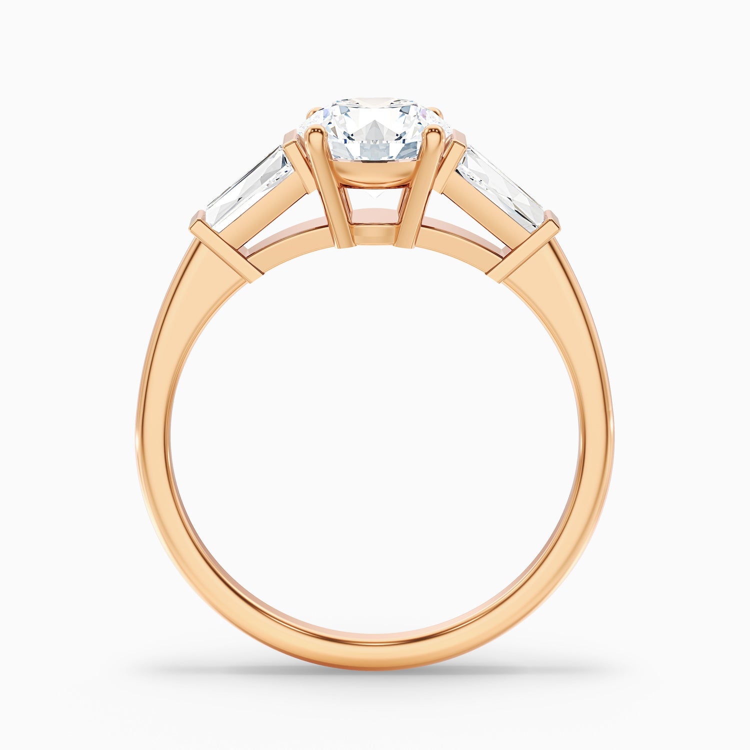 Carly 1 Carat Round 3 Stone Lab Grown Engagement Ring With Side Baguette Diamonds in 10k Rose Gold  DestGlow