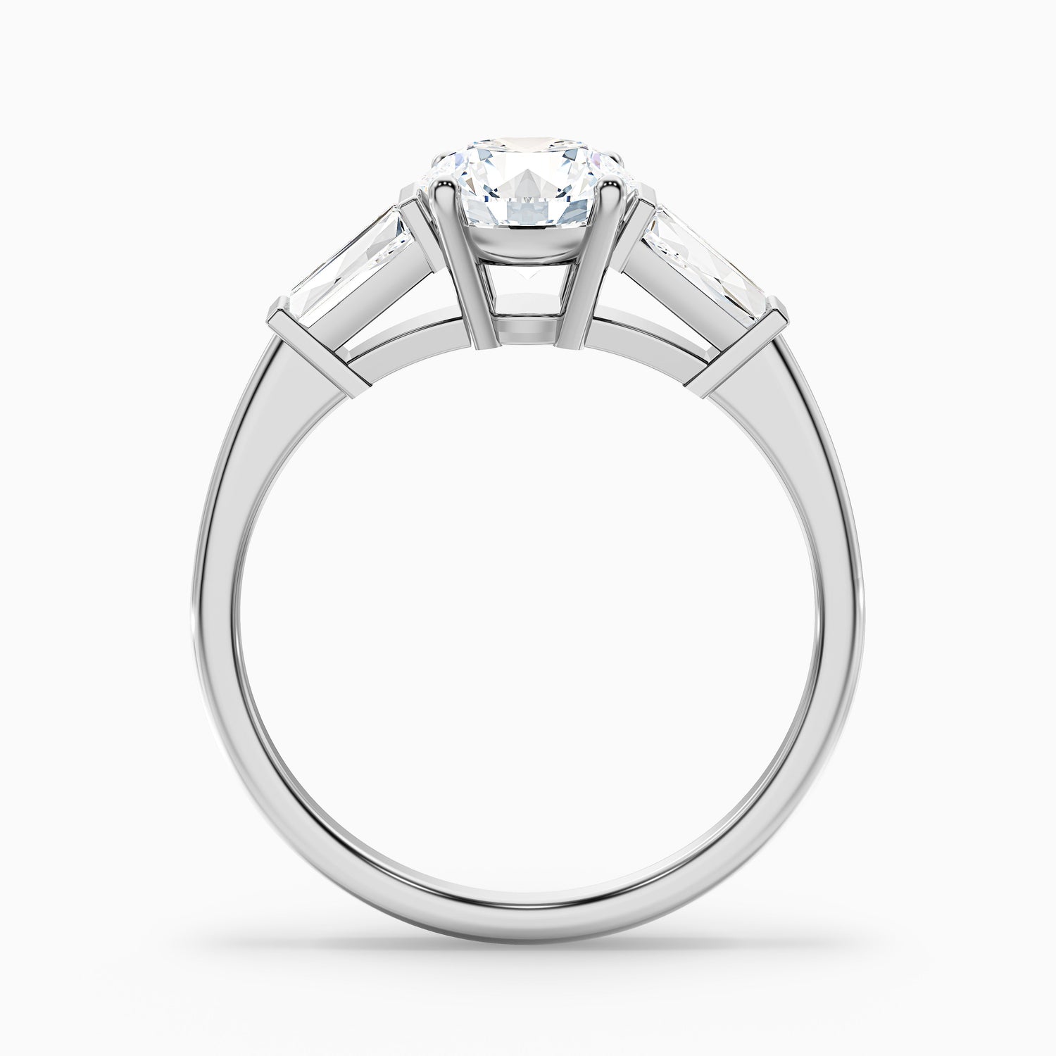 Carly 5 Carat Round 3 Stone Lab Grown Engagement Ring With Side Baguette Diamonds in 14k Rose Gold